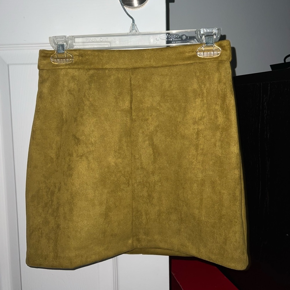 Greenish Brown Suede Mini Skirt
